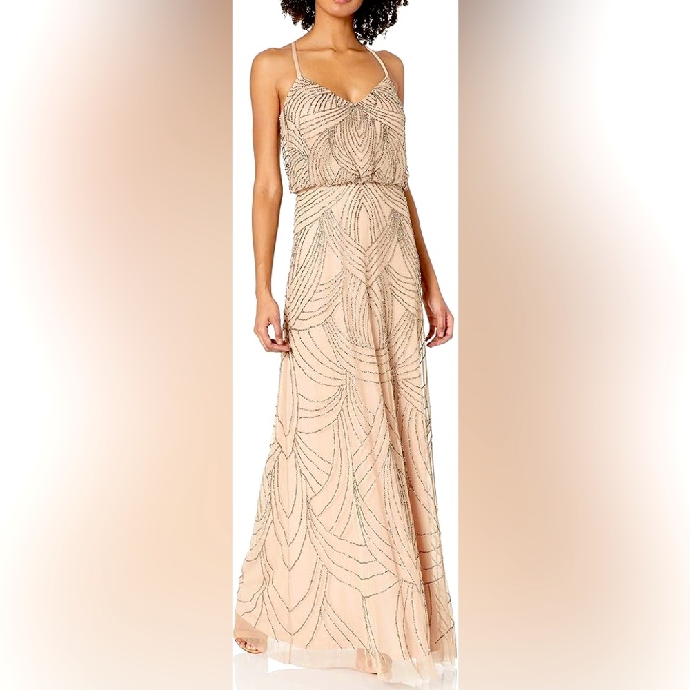 Adrianna Papell blush blouson beaded dress size 6